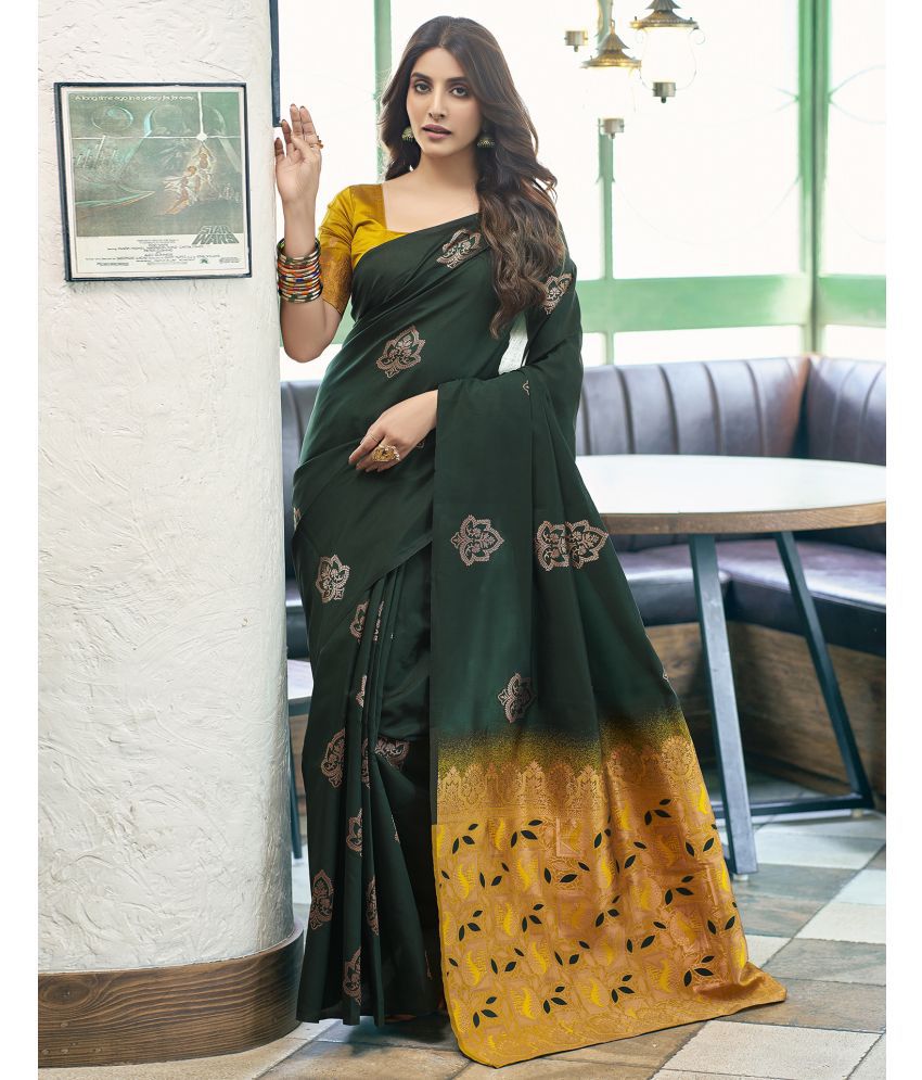     			Samah Silk Woven Saree With Blouse Piece - Green ( Pack of 1 )