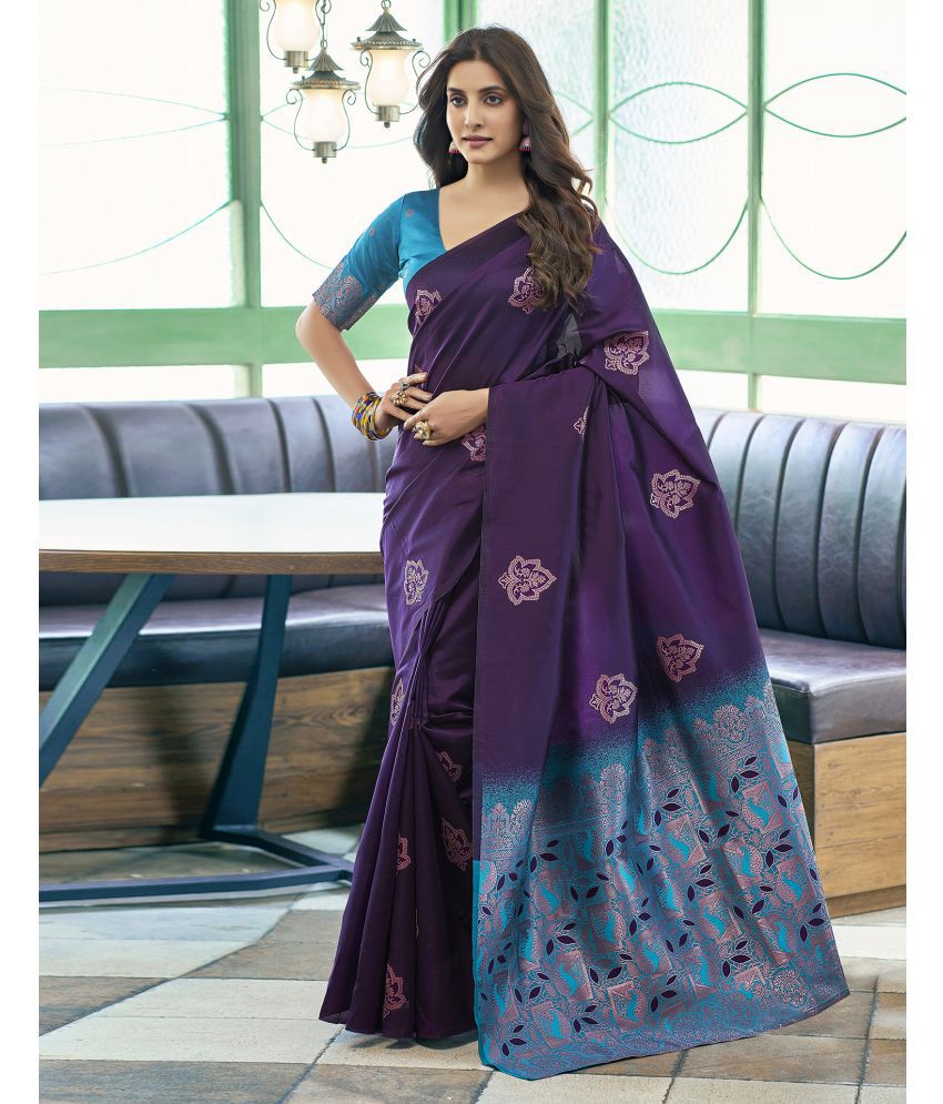     			Samah Silk Woven Saree With Blouse Piece - Purple ( Pack of 1 )