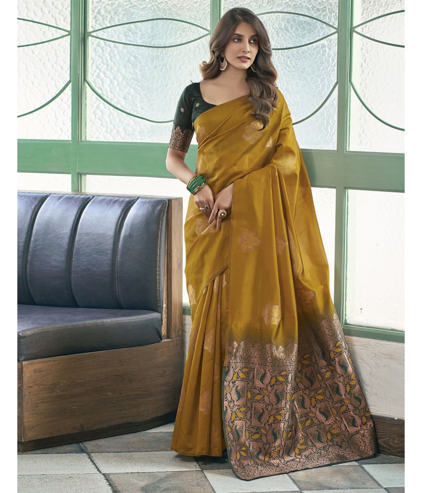     			Samah Silk Woven Saree With Blouse Piece - Yellow ( Pack of 1 )