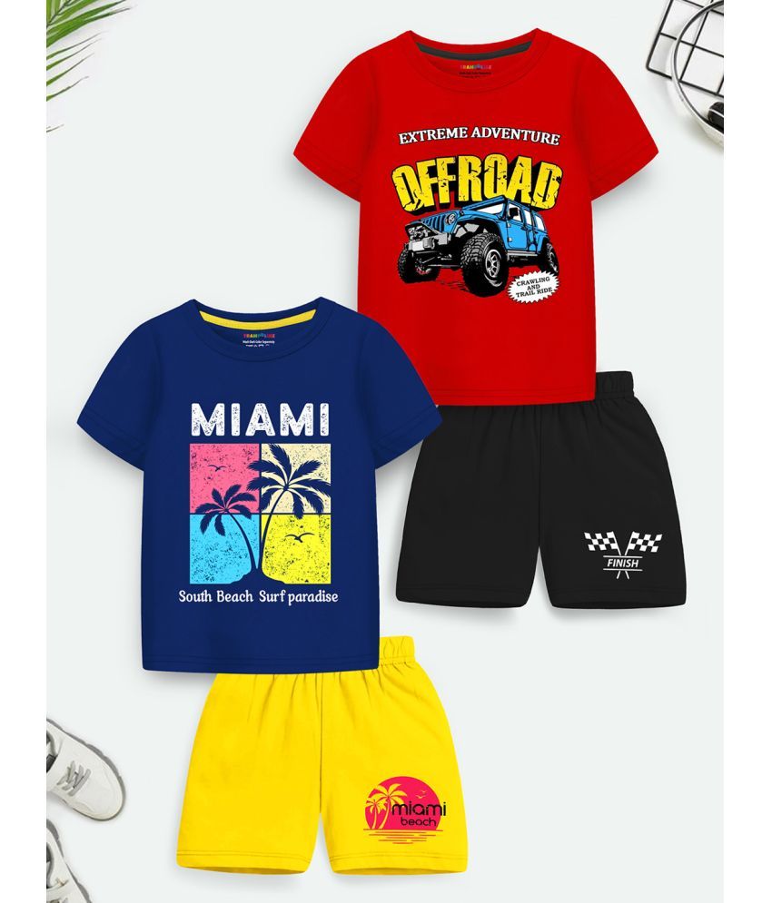     			Trampoline Multicolor Cotton Blend Boys T-Shirt & Shorts ( Pack of 2 )