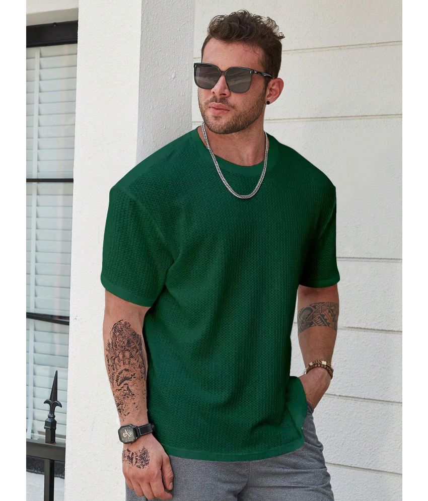     			fashion and youth Cotton Blend Oversized Fit Self Design Half Sleeves Men's T-Shirt - Green ( Pack of 1 )