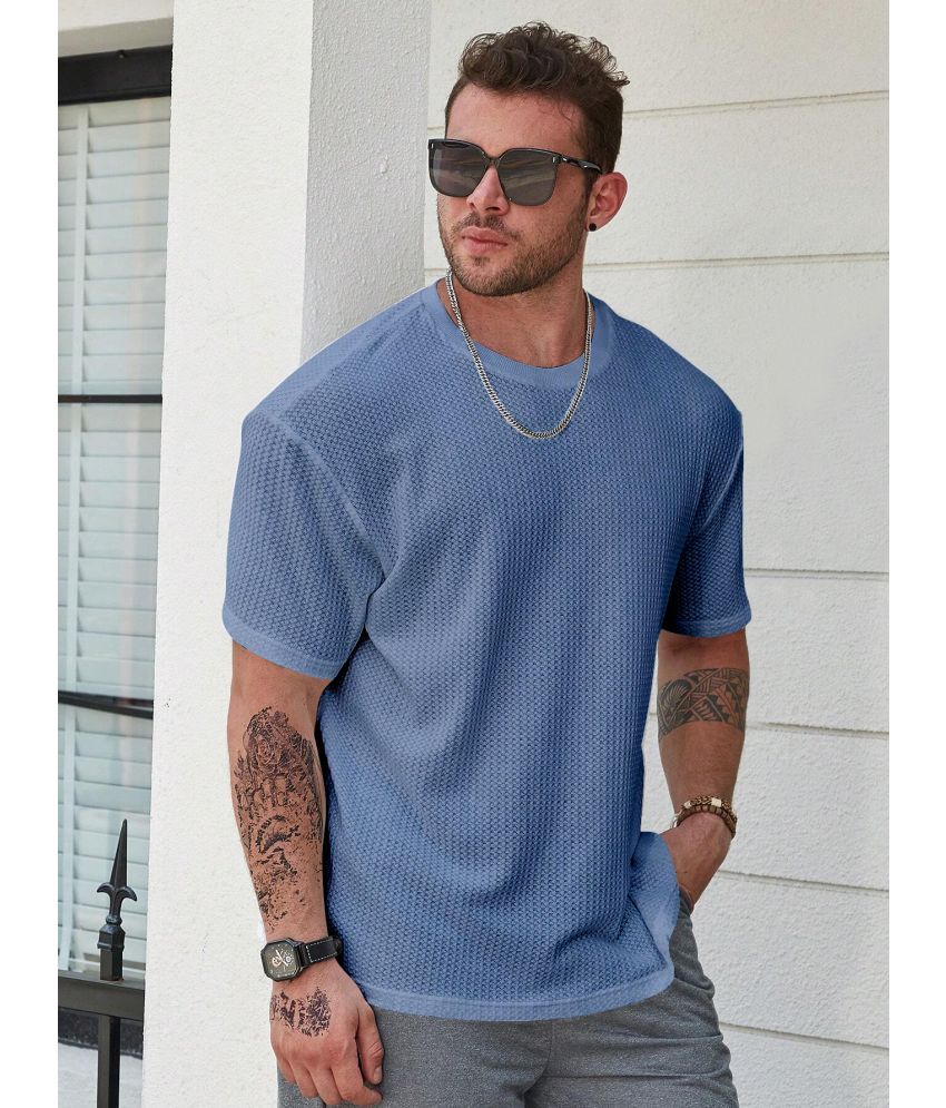     			fashion and youth Cotton Blend Oversized Fit Self Design Half Sleeves Men's T-Shirt - Blue ( Pack of 1 )