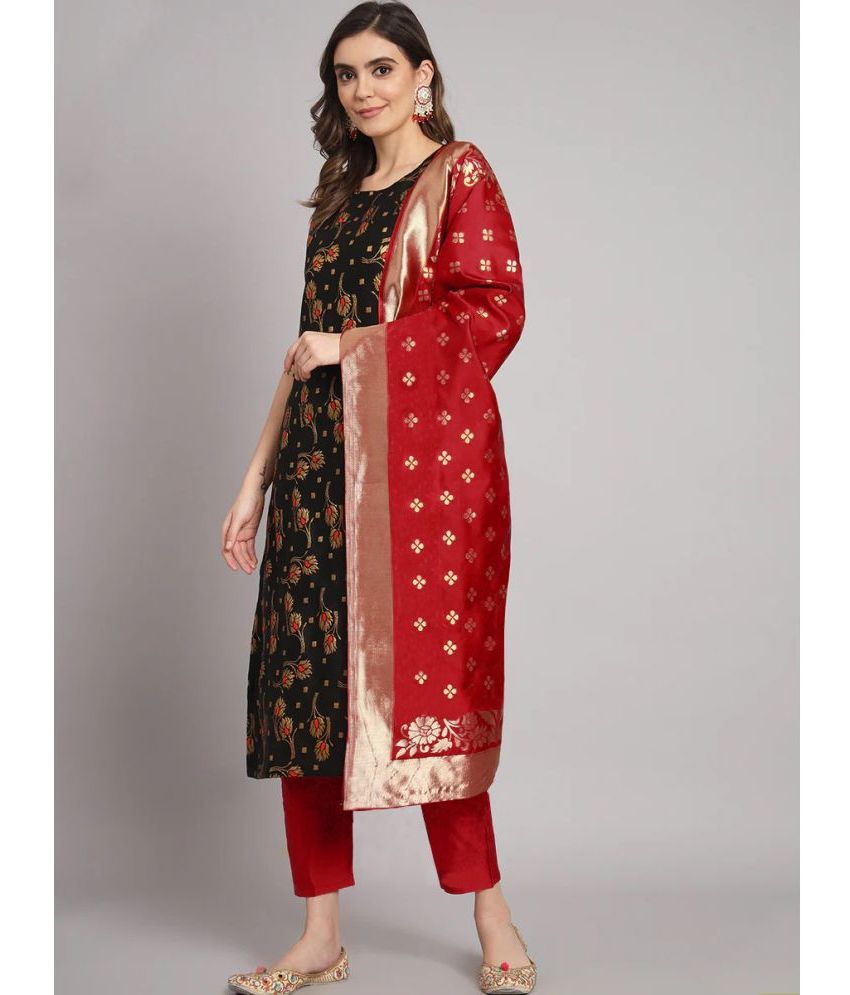     			kedar fab Banarasi Printed Kurti With Pants Women's Stitched Salwar Suit - Black ( Pack of 1 )