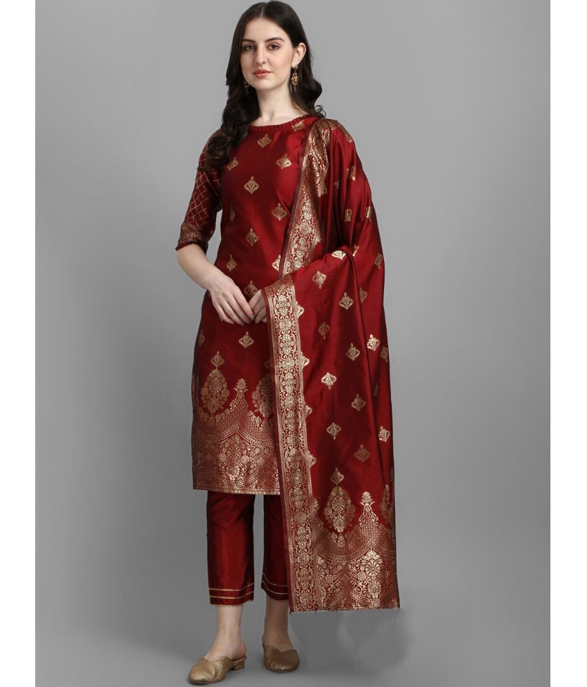     			kedar fab Banarasi Self Design Kurti With Pants Women's Stitched Salwar Suit - Maroon ( Pack of 1 )