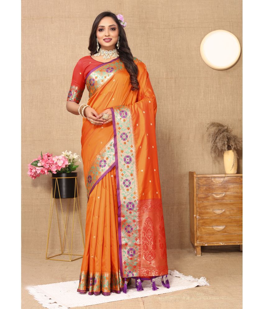     			ofline selection Silk Blend Woven Saree With Blouse Piece - Orange ( Pack of 1 )