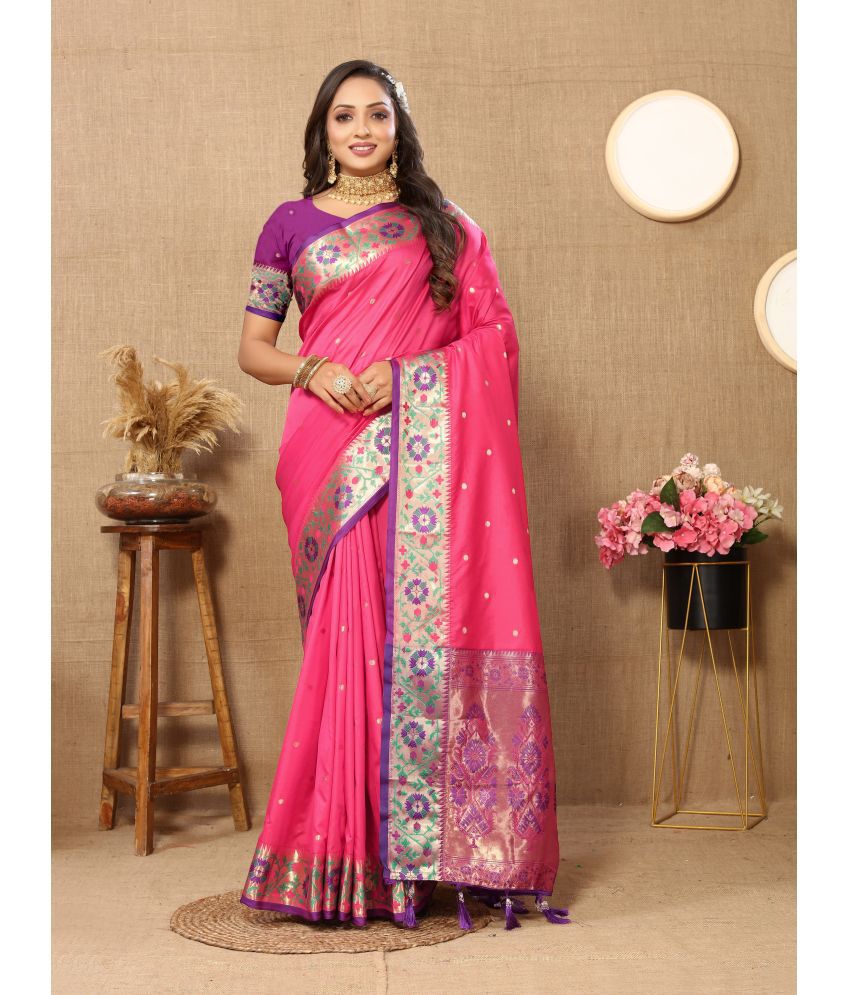     			ofline selection Silk Blend Woven Saree With Blouse Piece - Pink ( Pack of 1 )