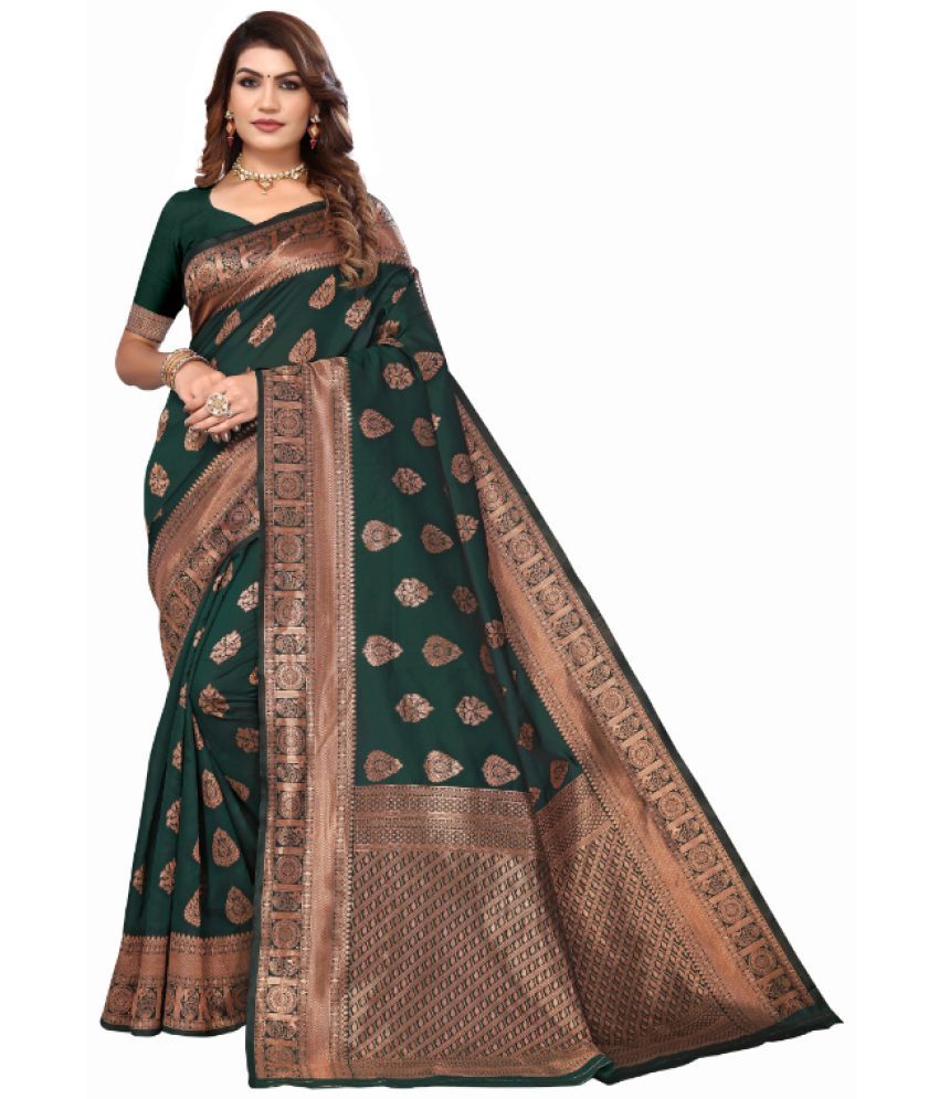     			Aadvika Banarasi Silk Printed Saree With Blouse Piece - Green ( Pack of 1 )