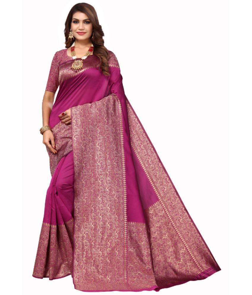     			Aadvika Banarasi Silk Printed Saree With Blouse Piece - Purple ( Pack of 1 )