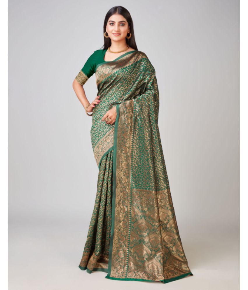     			Aadvika Banarasi Silk Printed Saree With Blouse Piece - Green ( Pack of 1 )