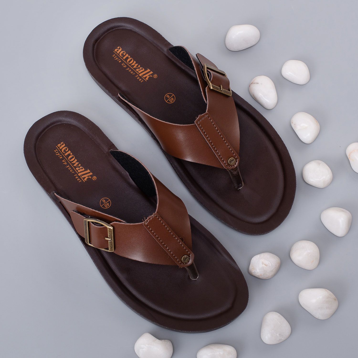     			Aerowalk Brown Men's Leather Slipper