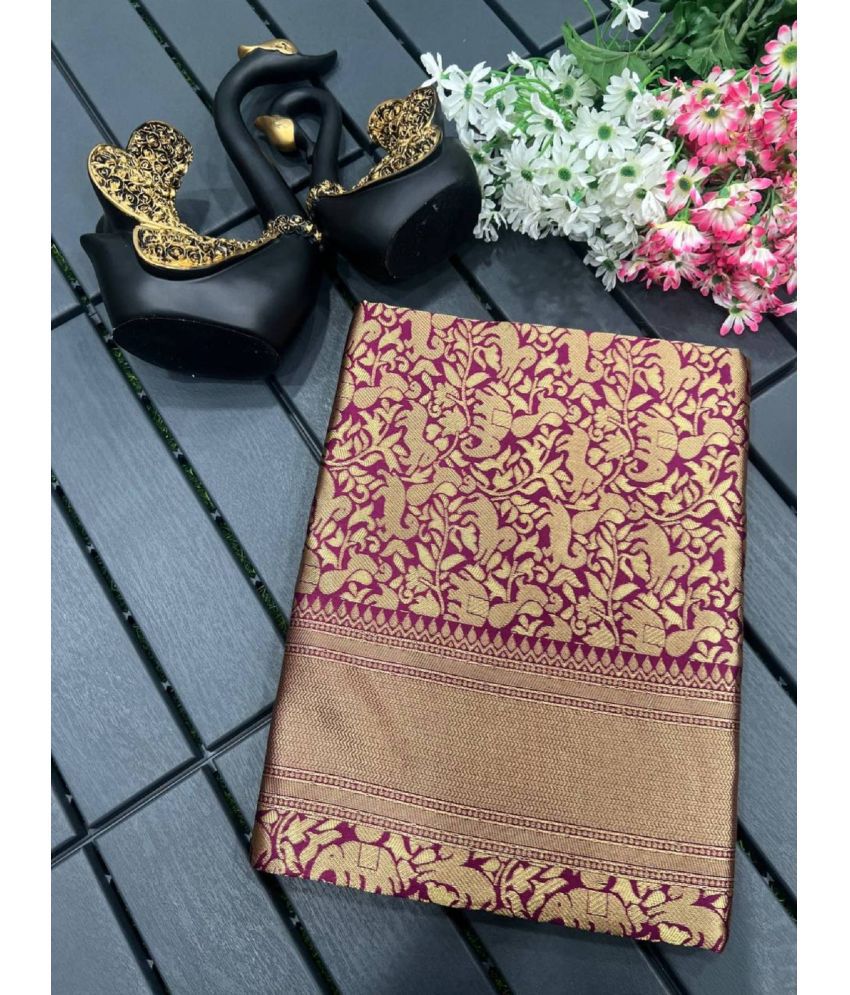     			Apnisha Banarasi Silk Embellished Saree With Blouse Piece - Wine ( Pack of 1 )