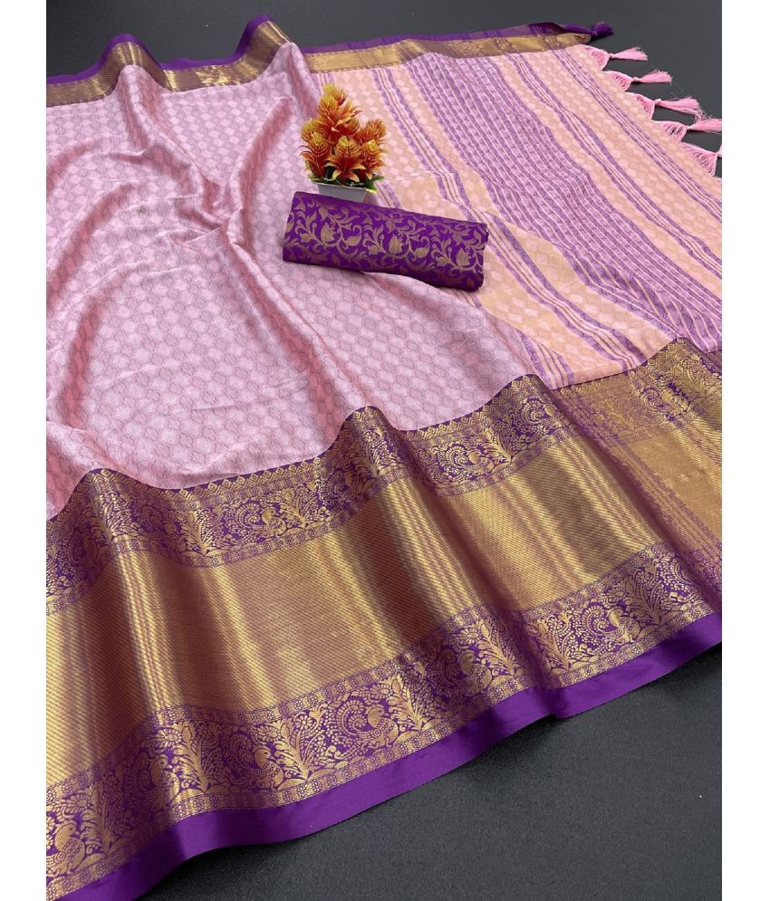     			Apnisha Cotton Silk Embellished Saree With Blouse Piece - Pink ( Pack of 1 )
