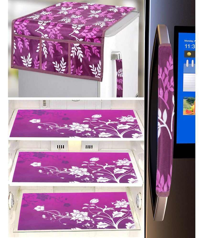     			Crosmo Polyester Floral Printed Fridge Mat & Cover ( 64 18 ) Pack of 5 - Maroon