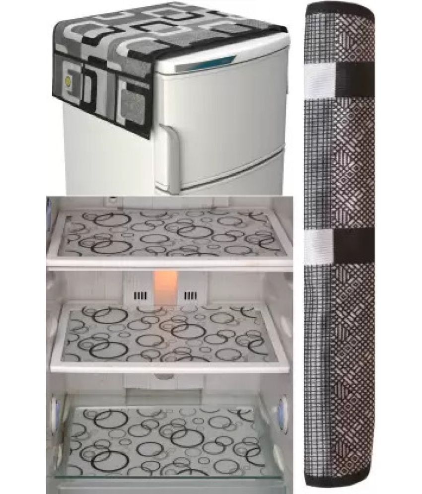     			Crosmo Polyester Floral Printed Fridge Mat & Cover ( 64 18 ) Pack of 5 - Multicolor