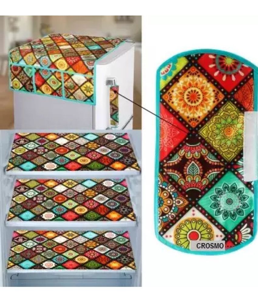     			Crosmo Polyester Floral Printed Fridge Mat & Cover ( 64 18 ) Pack of 5 - Multicolor