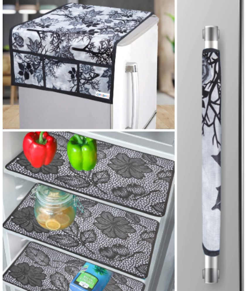     			Crosmo Polyester Floral Printed Fridge Mat & Cover ( 64 18 ) Pack of 5 - Multicolor