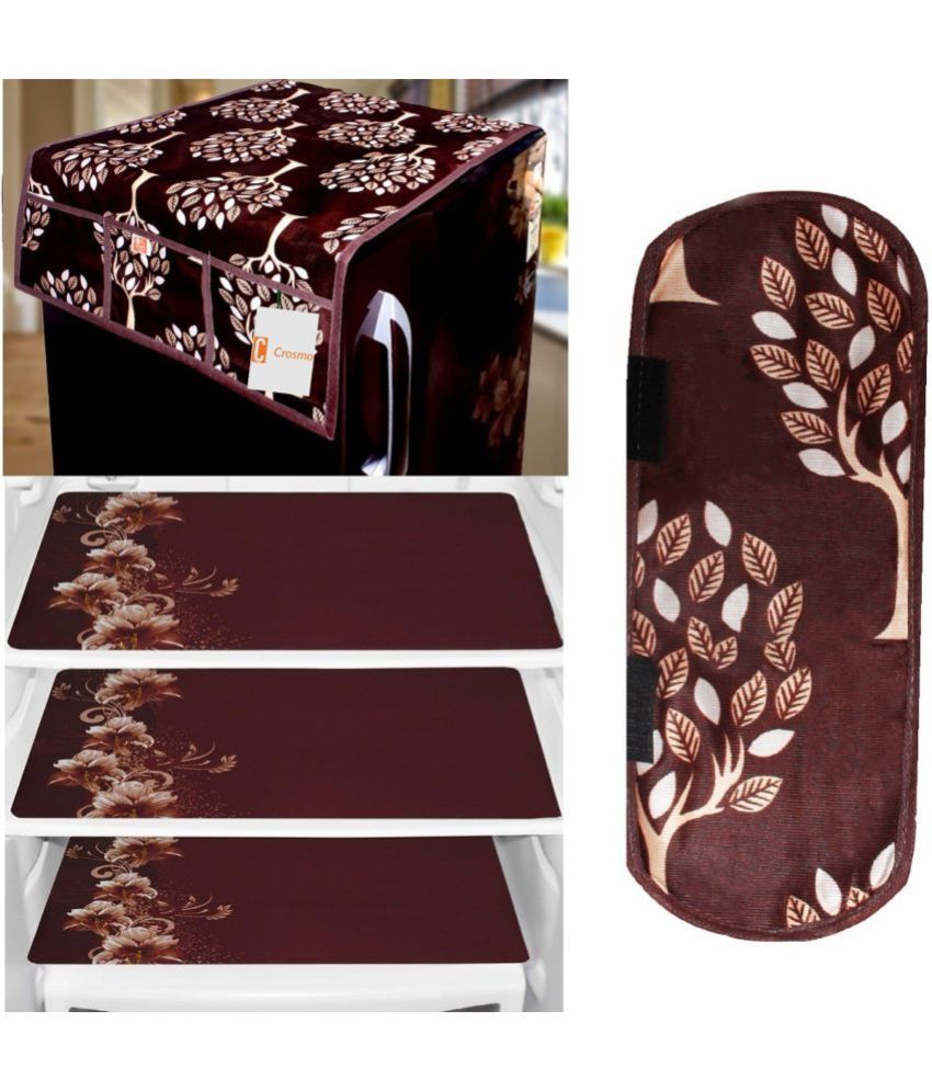     			Crosmo Polyester Floral Printed Fridge Mat & Cover ( 64 18 ) Pack of 5 - Multicolor