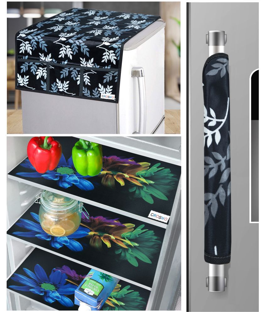     			Crosmo Polyester Floral Printed Fridge Mat & Cover ( 64 18 ) Pack of 5 - Multicolor