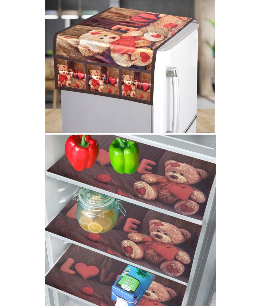     			Crosmo Polyester Floral Printed Fridge Mat & Cover ( 64 18 ) Pack of 4 - Multicolor