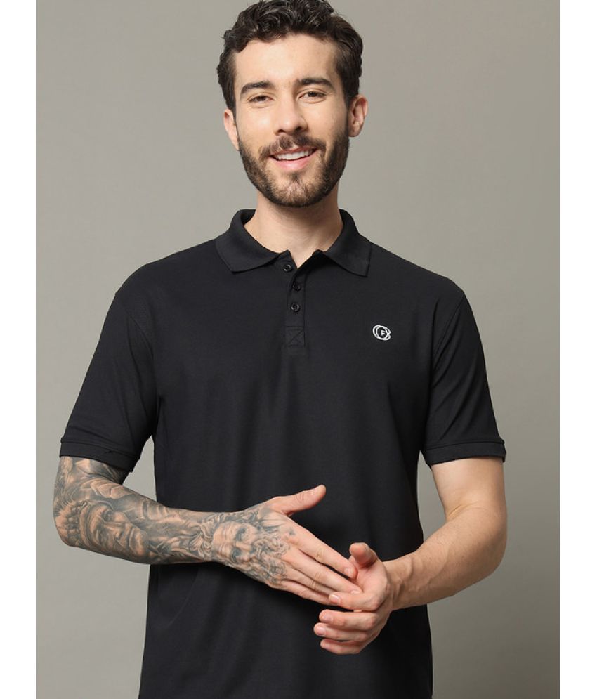     			FXSPORTS Cotton Blend Regular Fit Solid Half Sleeves Men's Polo T Shirt - Black ( Pack of 1 )