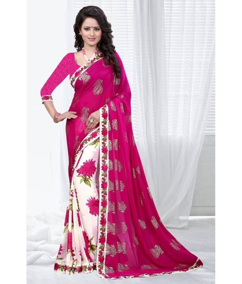     			Gazal Fashions Georgette Printed Saree With Blouse Piece - Pink ( Pack of 1 )