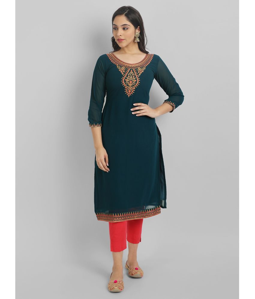     			JASH CREATION Georgette Embroidered A-line Women's Kurti - Blue ( Pack of 1 )