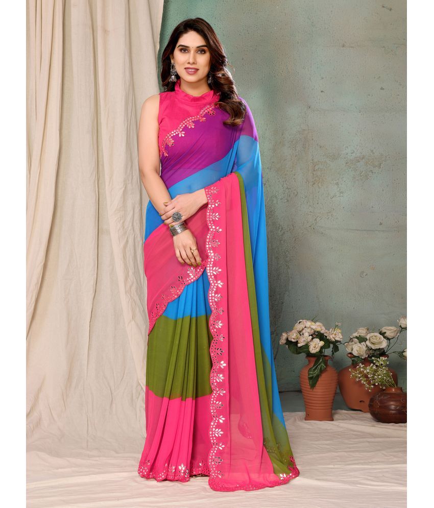     			BLEESBURY GEORGETTE Printed Saree With Blouse Piece - Multicolor ( Pack of 1 )