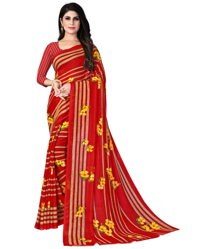     			Rekha Maniyar Georgette Printed Saree With Blouse Piece - Red ( Pack of 1 )