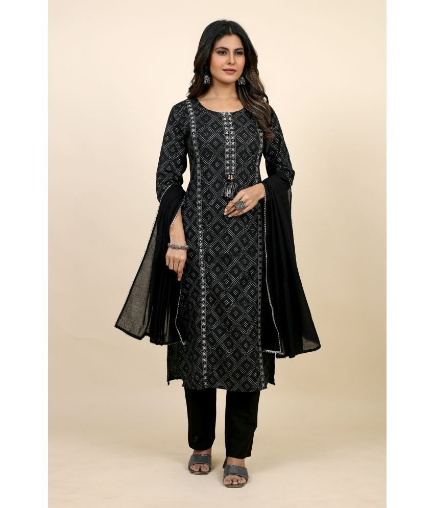     			SARRAS Cotton Printed Kurti With Pants Women's Stitched Salwar Suit - Black ( Pack of 1 )