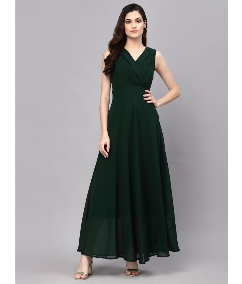     			kedar fab Georgette Solid Ankle Length Women's Fit & Flare Dress - Green ( Pack of 1 )