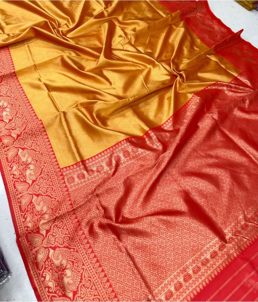     			Aika Banarasi Silk Embellished Saree With Blouse Piece - Yellow ( Pack of 1 )