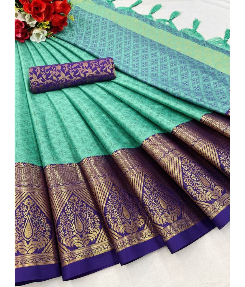     			Aika Cotton Silk Embellished Saree With Blouse Piece - Blue ( Pack of 1 )