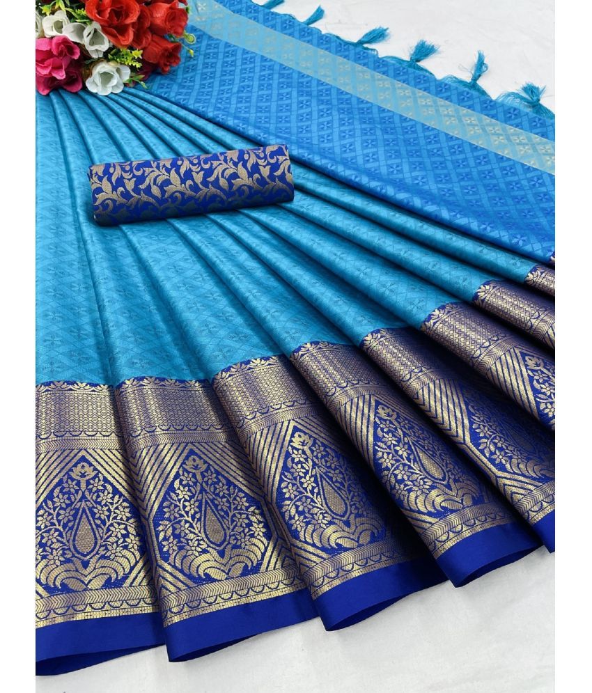     			Aika Cotton Silk Embellished Saree With Blouse Piece - SkyBlue ( Pack of 1 )