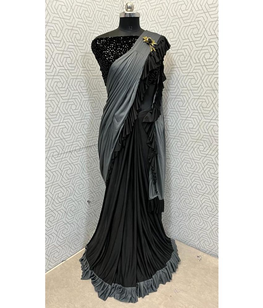     			Aika Lycra Embellished Saree With Blouse Piece - Grey ( Pack of 1 )