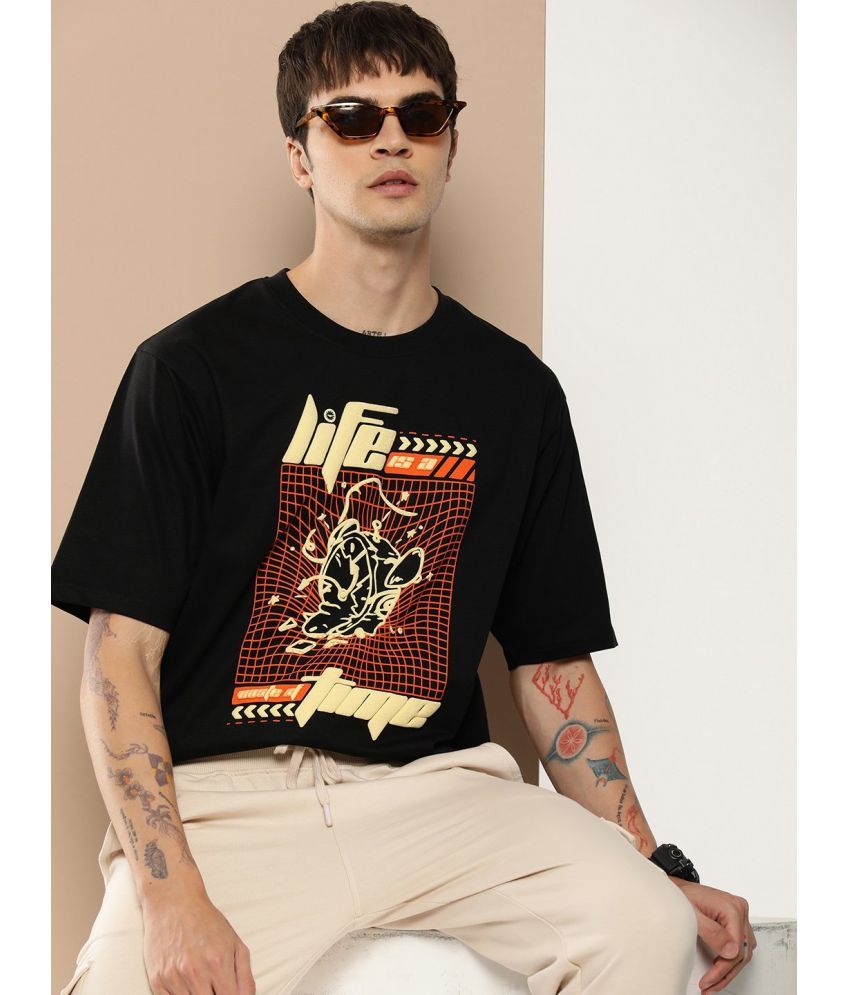     			Difference of Opinion Cotton Oversized Fit Printed Half Sleeves Men's T-Shirt - Black ( Pack of 1 )