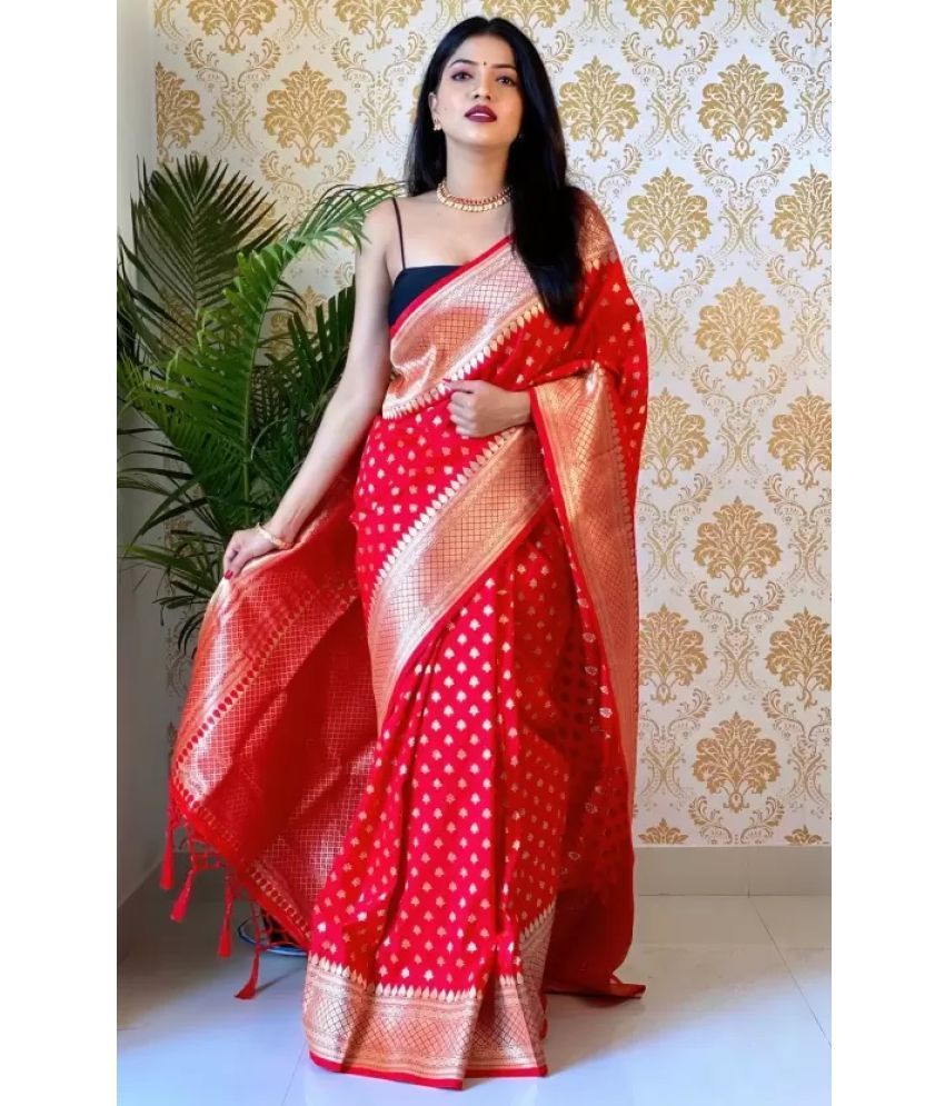     			GARIYA Banarasi Silk Embellished Saree With Blouse Piece - Red ( Pack of 1 )