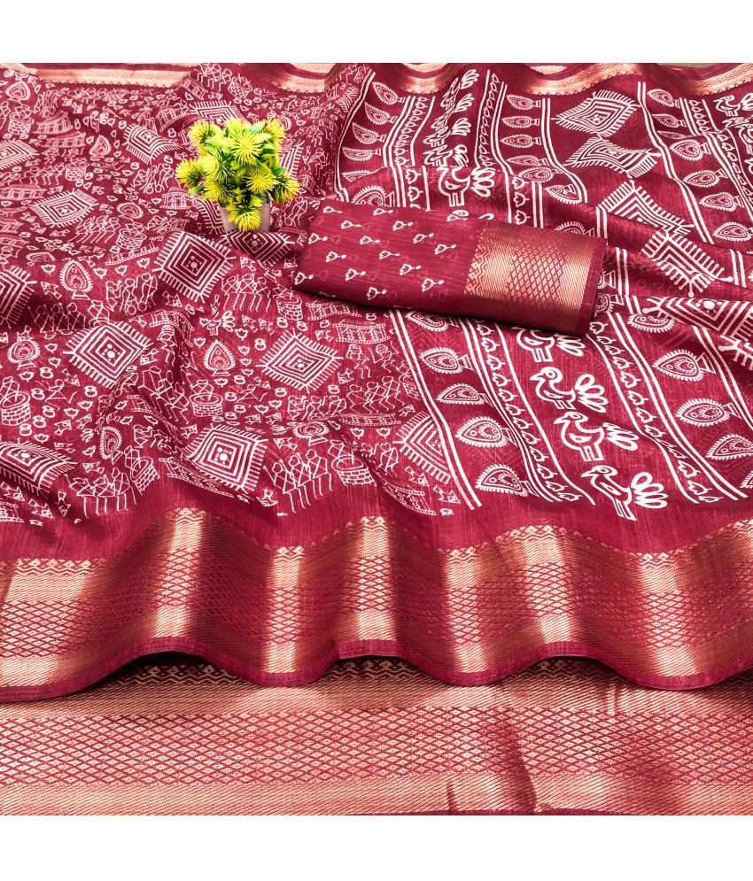     			HEMA SILK MILLS Cotton Silk Printed Saree With Blouse Piece - Rust ( Pack of 1 )