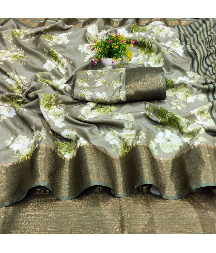     			HEMA SILK MILLS Silk Blend Printed Saree With Blouse Piece - Lime Green ( Pack of 1 )