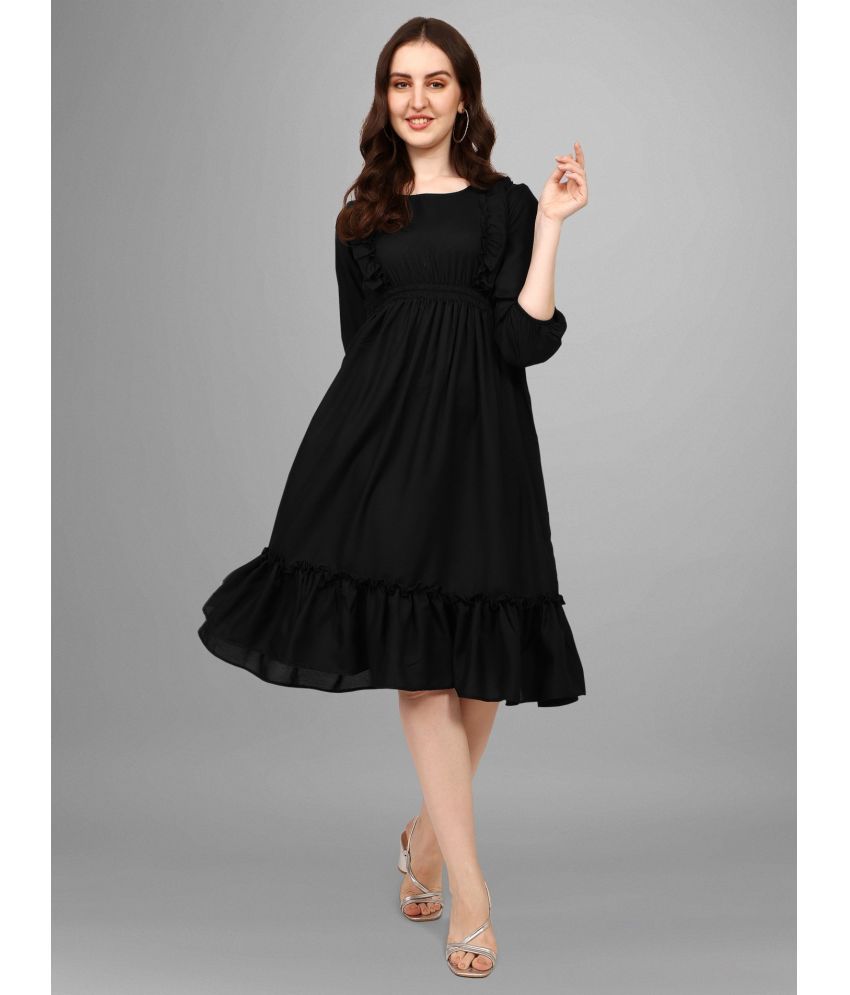     			JASH CREATION Polyester Solid Knee Length Women's Fit & Flare Dress - Black ( Pack of 1 )