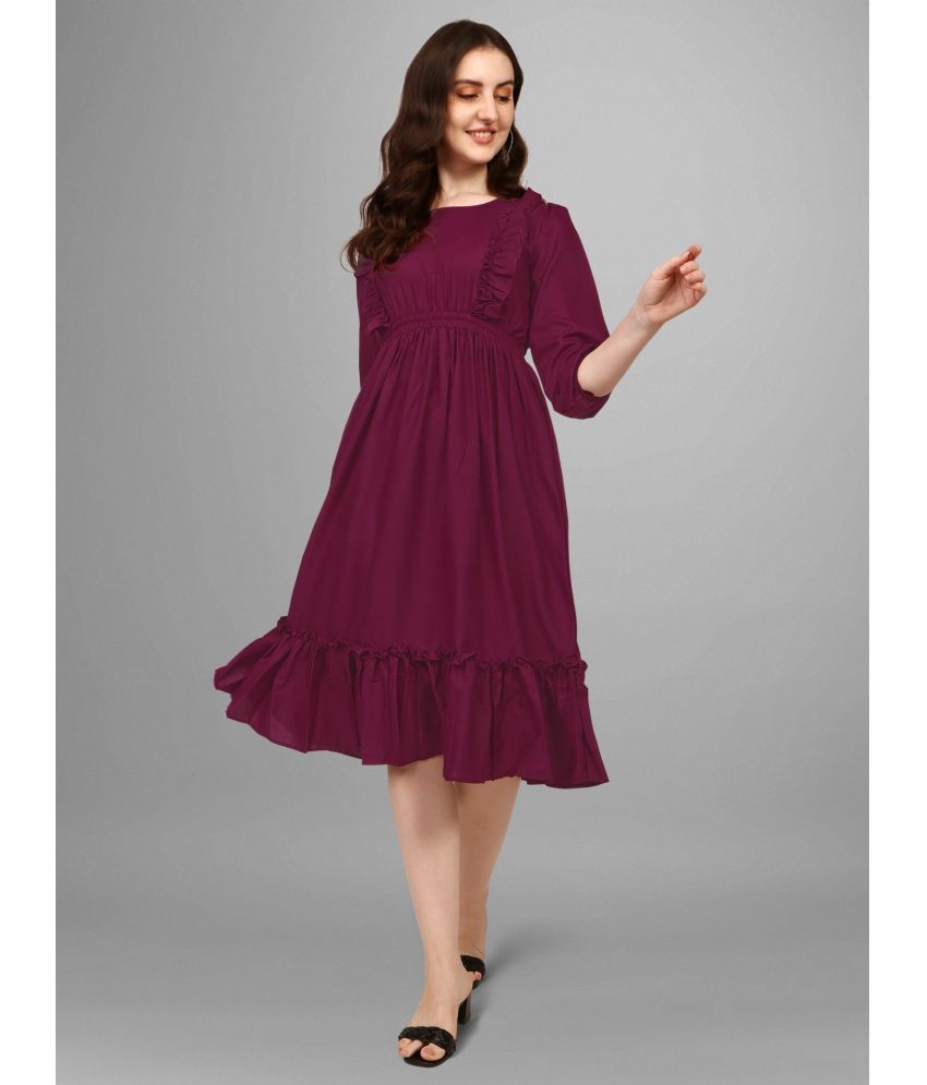     			JASH CREATION Polyester Solid Knee Length Women's Fit & Flare Dress - Wine ( Pack of 1 )