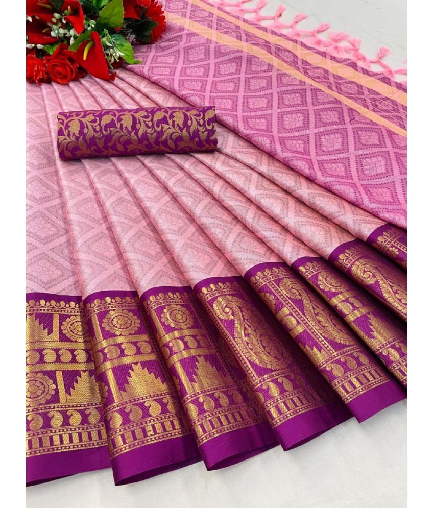     			JULEE Banarasi Silk Embellished Saree With Blouse Piece - Pink ( Pack of 1 )