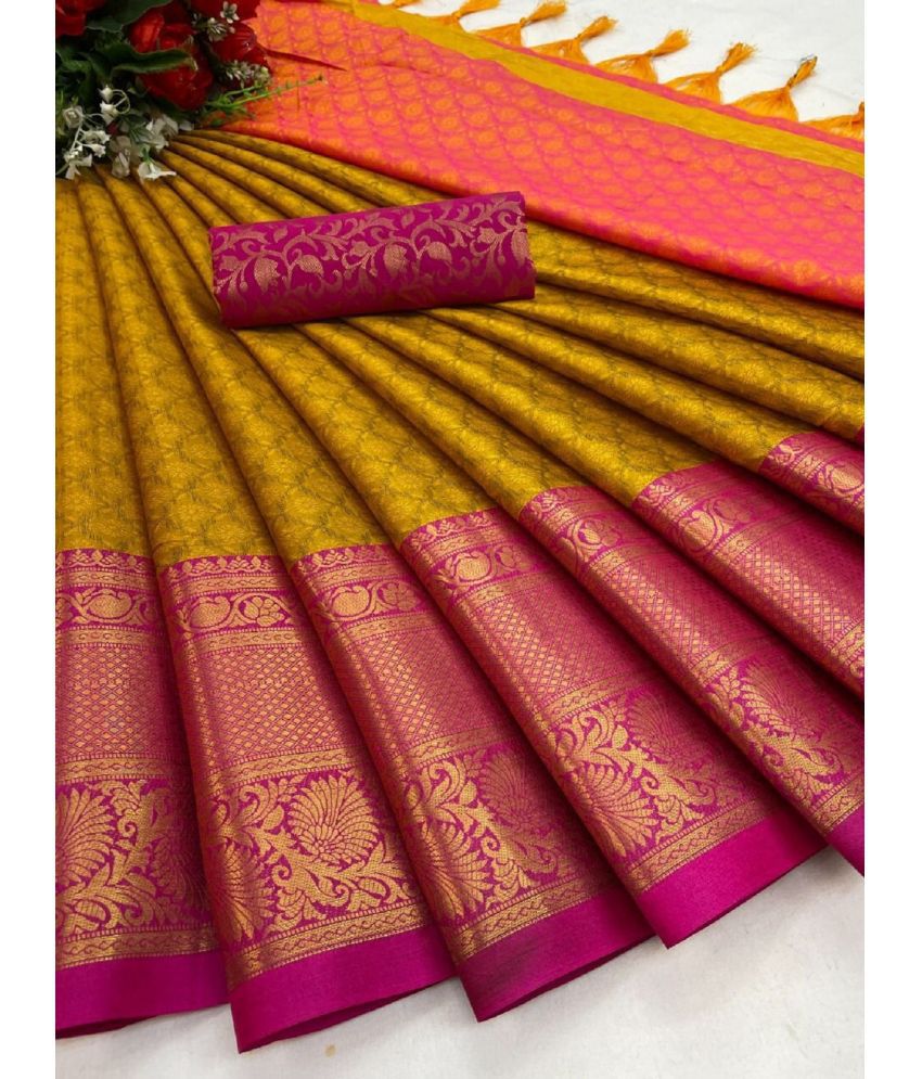    			JULEE Banarasi Silk Embellished Saree With Blouse Piece - Mustard ( Pack of 1 )