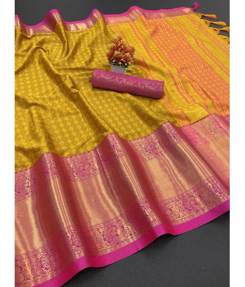     			JULEE Cotton Silk Embellished Saree With Blouse Piece - Mustard ( Pack of 1 )