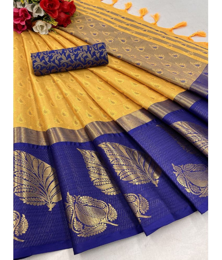     			JULEE Cotton Silk Embellished Saree With Blouse Piece - Mustard ( Pack of 1 )