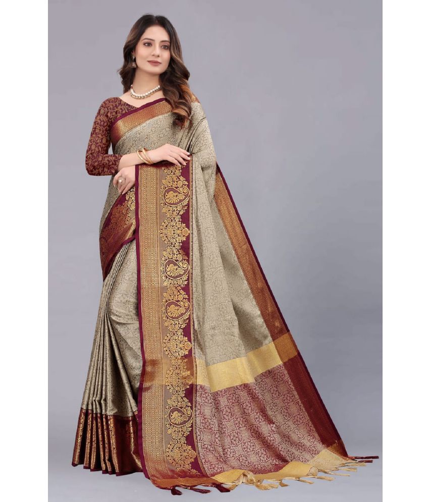    			JULEE Net Embellished Saree With Blouse Piece - Brown ( Pack of 1 )