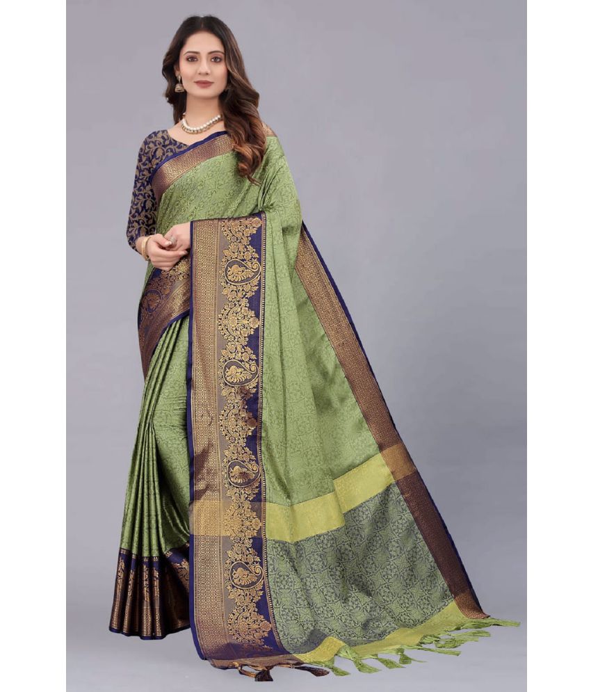     			JULEE Net Embellished Saree With Blouse Piece - Light Green ( Pack of 1 )