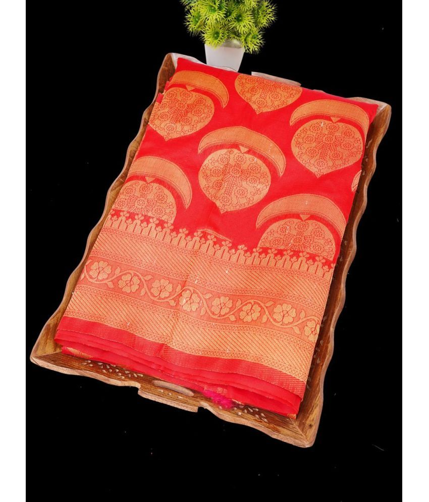     			MORLY Kanjivaram Embellished Saree With Blouse Piece - Red ( Pack of 1 )