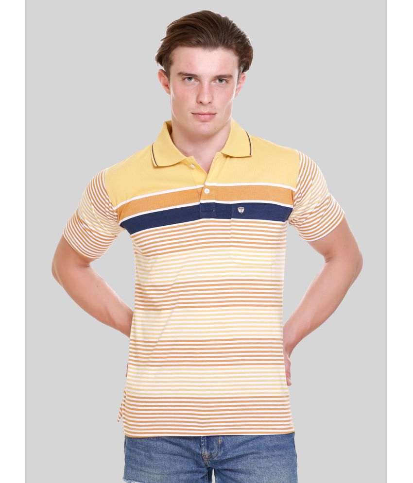     			Otaya Plus Cotton Blend Regular Fit Striped Half Sleeves Men's Polo T Shirt - Yellow ( Pack of 1 )