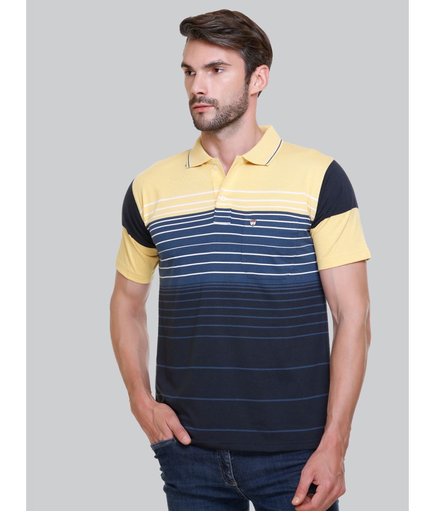     			Otaya Plus Cotton Blend Regular Fit Striped Half Sleeves Men's Polo T Shirt - Yellow ( Pack of 1 )