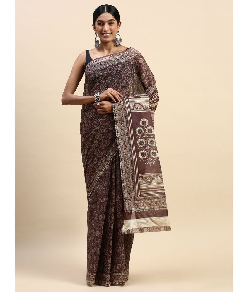     			SHANVIKA Cotton Printed Saree Without Blouse Piece - Brown ( Pack of 1 )